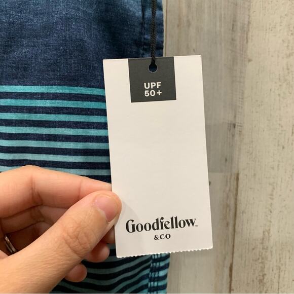 NWT Goodfellow Ocean Blue Stripe Board Short Swim Trunks 9” Inseam - Picture 2 of 6